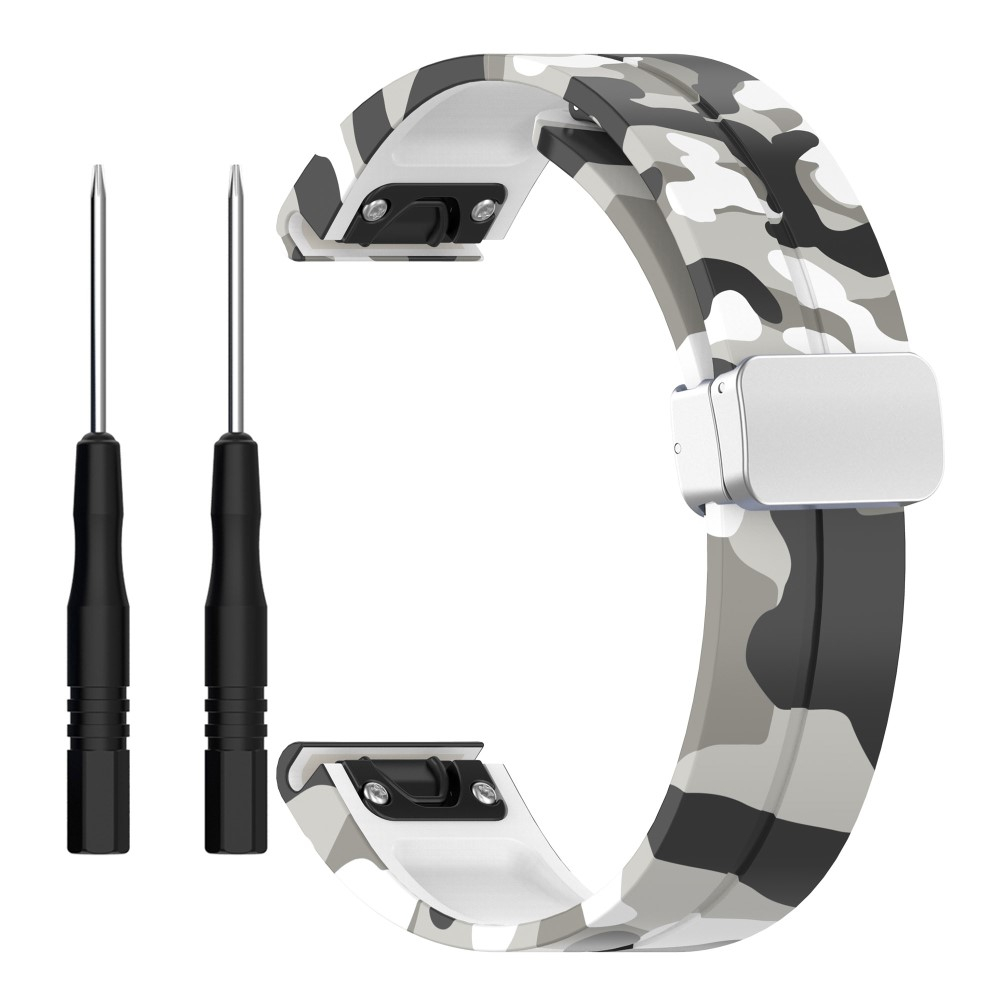 Samsung Galaxy Watch FE (40mm) Silikon Sport Armband mit Magnet-Verschluss (Gelenkumfang: 180-240 mm) - Camouflage / Weiss