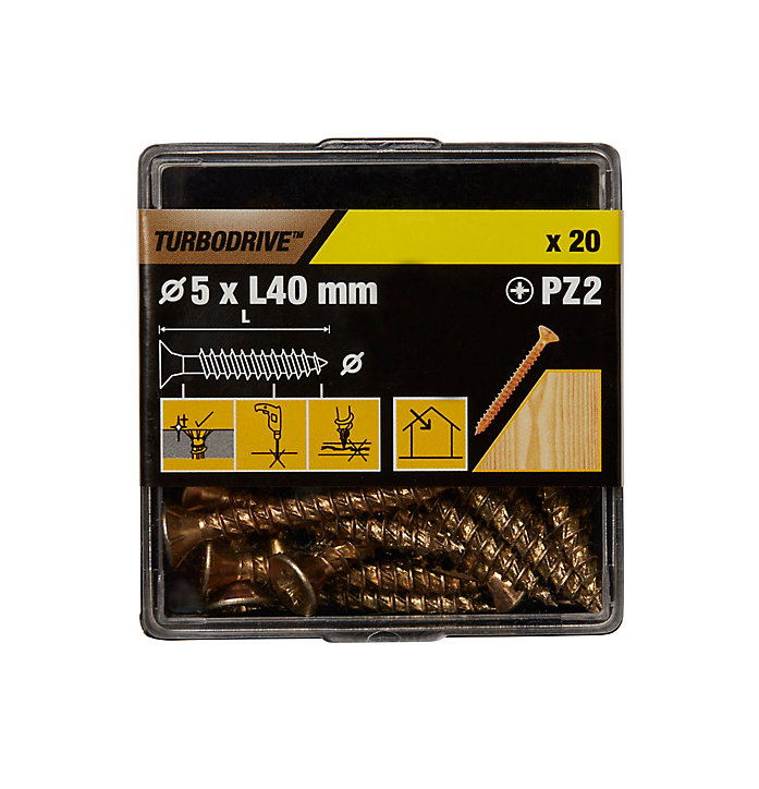 Vis à bois Turbodrive Premium pozidriv zinguée jaune 5x40 mm - 20 pièces