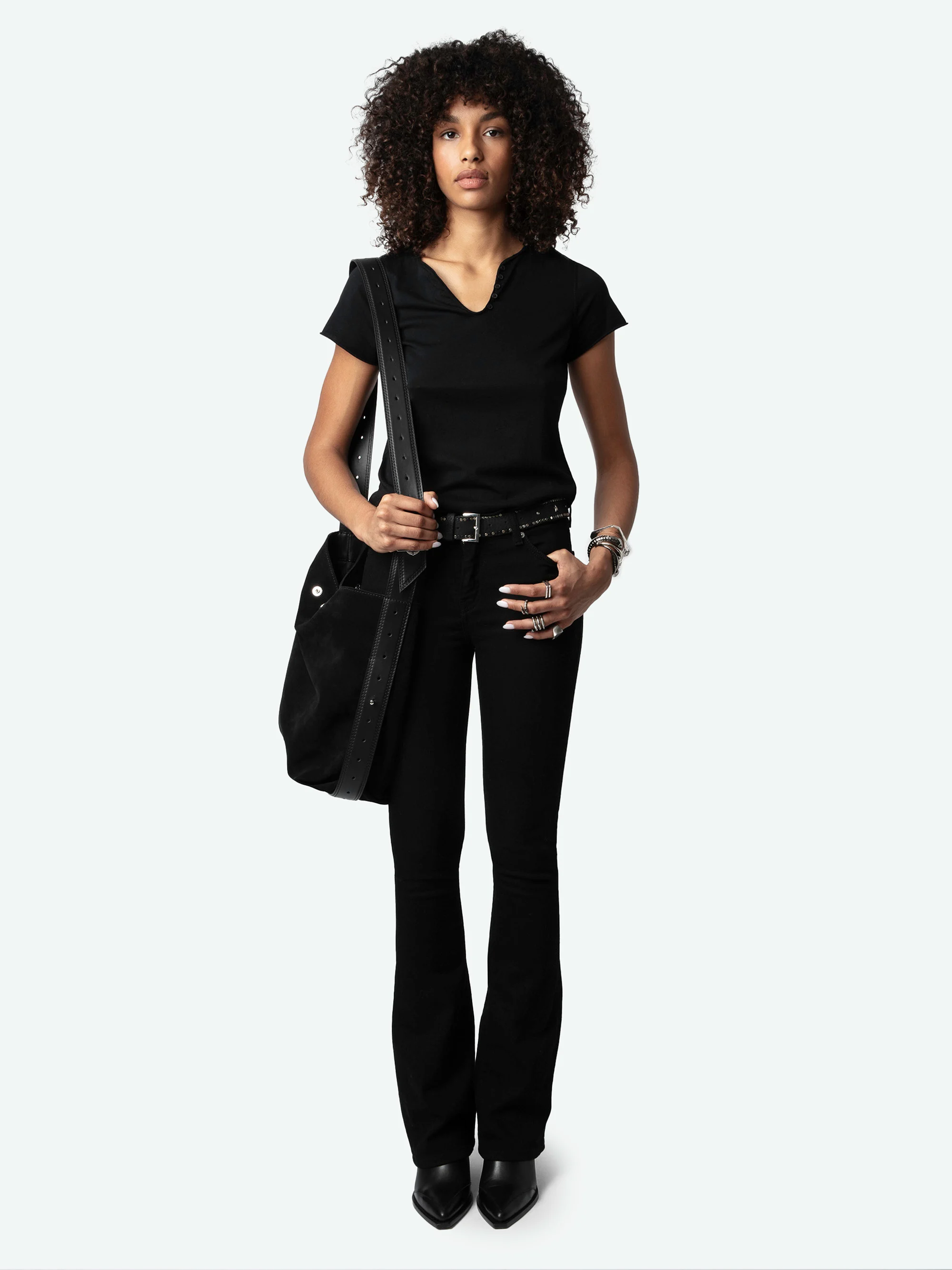Tee-shirt col V en coton bio | Noir