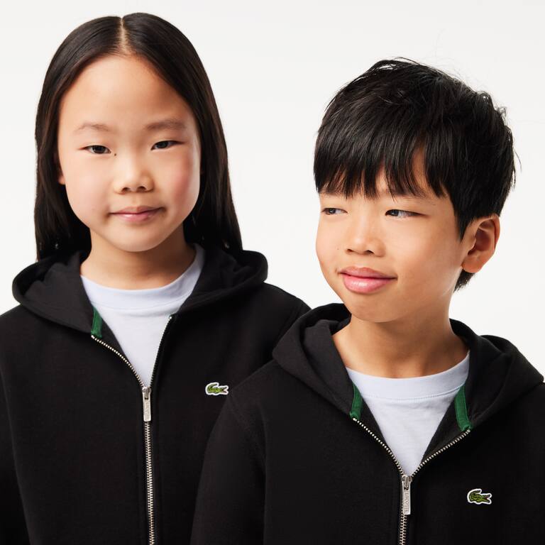 Sweatshirt zippé à capuche enfant Lacoste avec poche kangourou Pullovers & Sweatshirts - Noir - Lacoste - Enfant