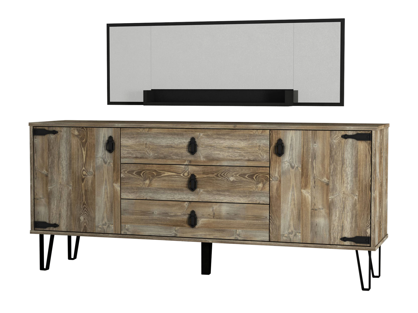 Sideboard mit Spiegel - Eiche-schwarz - 180 cm breit