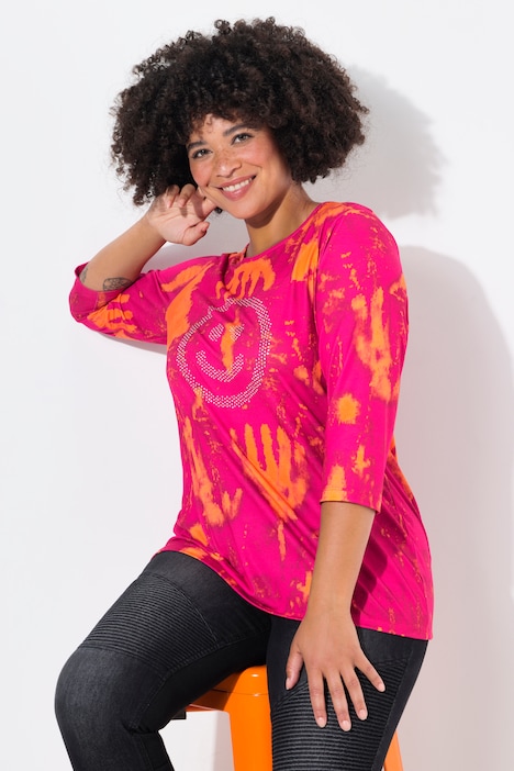 T-Shirt, Straight Fit, Smiley, Batik-Muster