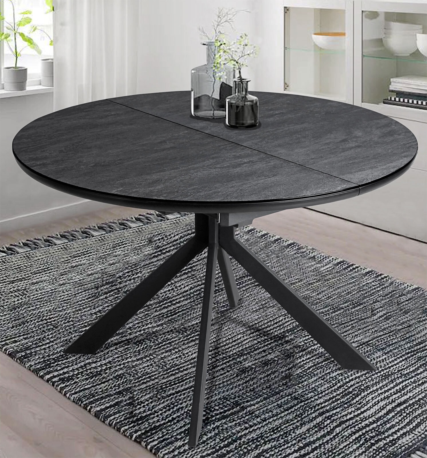 Tisch Ronda Keramikoptik schwarz/dunkelgrau 120(160)/76/120 cm