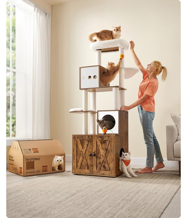 Feandrea Kratzbaum mit Katzenklo-Schrank,