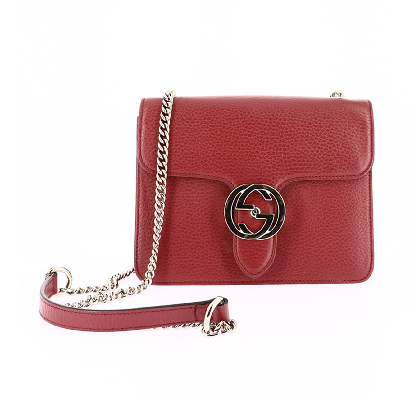 Gucci Sac bandoulière Interlocking en Cuir rouge - Très bon état - L.20 cm
