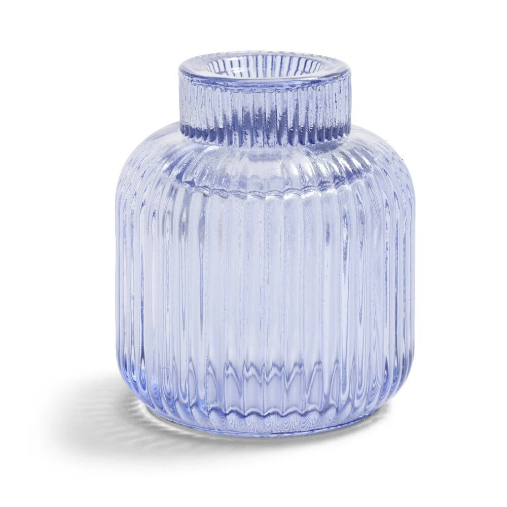 Bougeoir verre double usage bleu Ø7xH8,5cm