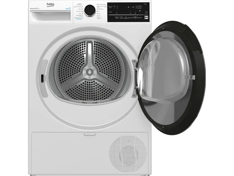 Beko B3T42240S, Fritstående, Front-læsning, Varmepumpe, Hvid, Dreje, Berøring, Højre