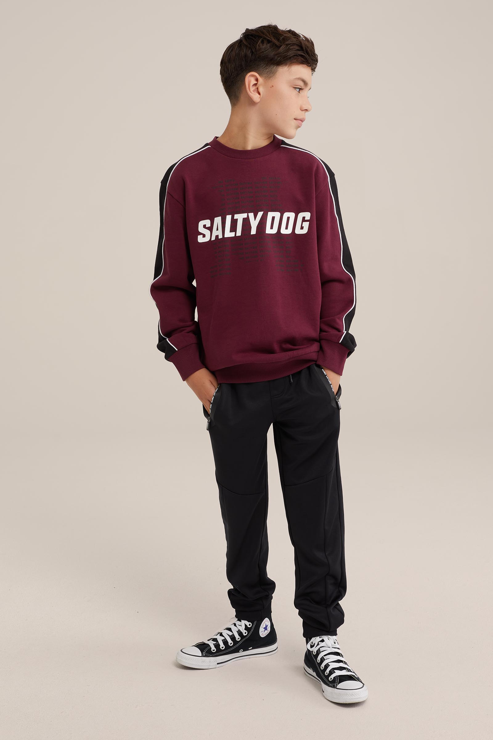 Jongens T-shirt met opdruk Salty Dog Bordeauxrood