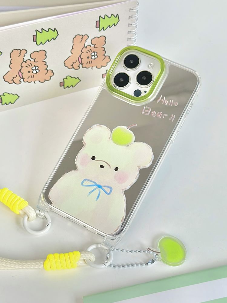 likamika - Bear Mirrored Strap-telefoonhoesje - iPhone 15 Pro Max / 15 Pro / 15 Plus / 15 / 14 Pro Max / 14 Pro / 14 Plus / 14 / 13 Pro Max / 13 Pro / 13 / 13 mini / 12 Pro Max / 12 Pro / 12
