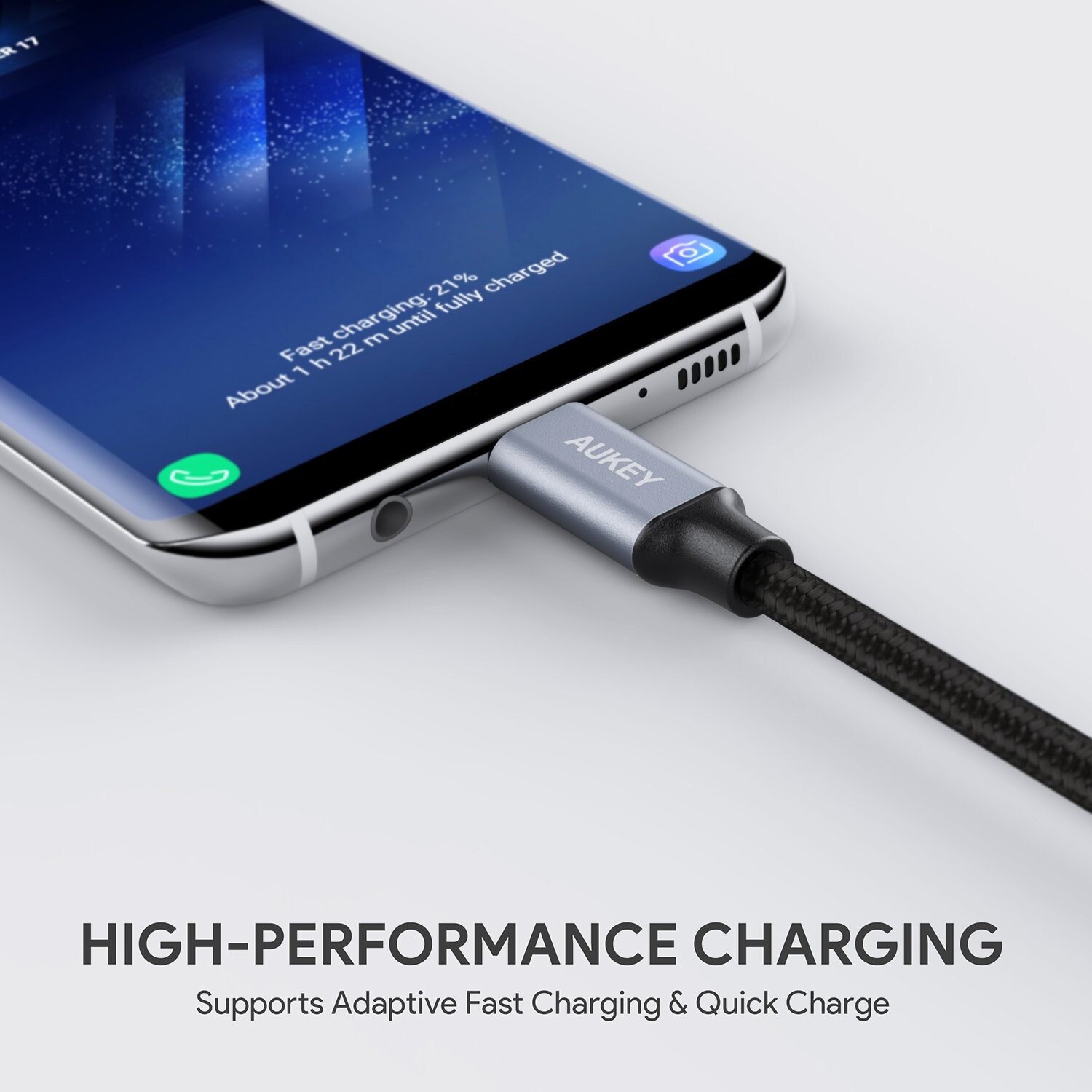 AUKEY CB-CD2 Nylon Alu Kabel USB-A zu USB-C schwarz 1m