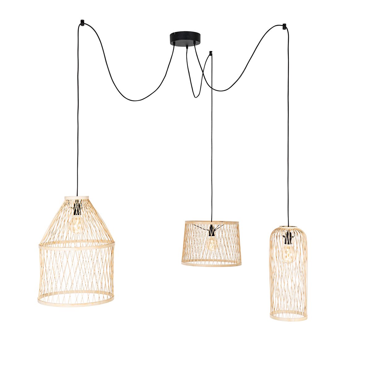 Landelijke buiten hanglamp rotan 3-lichts - Calamus