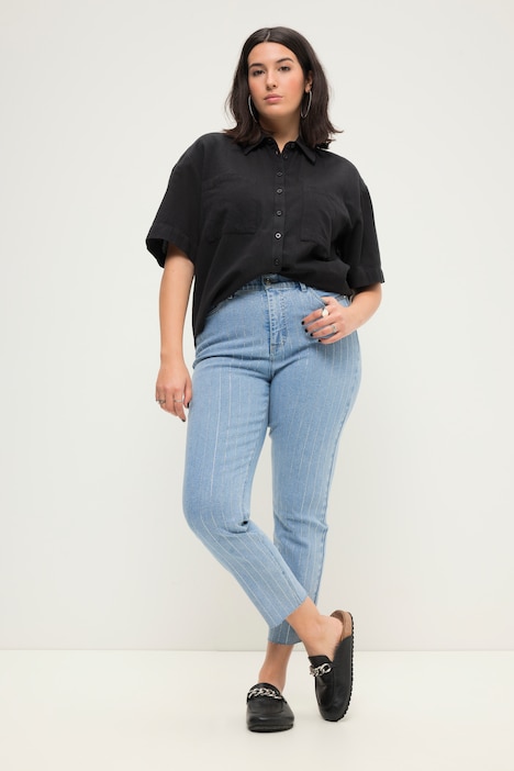 Mom-Jeans, HighWaist, Glitzerstreifen, 5-Pocket