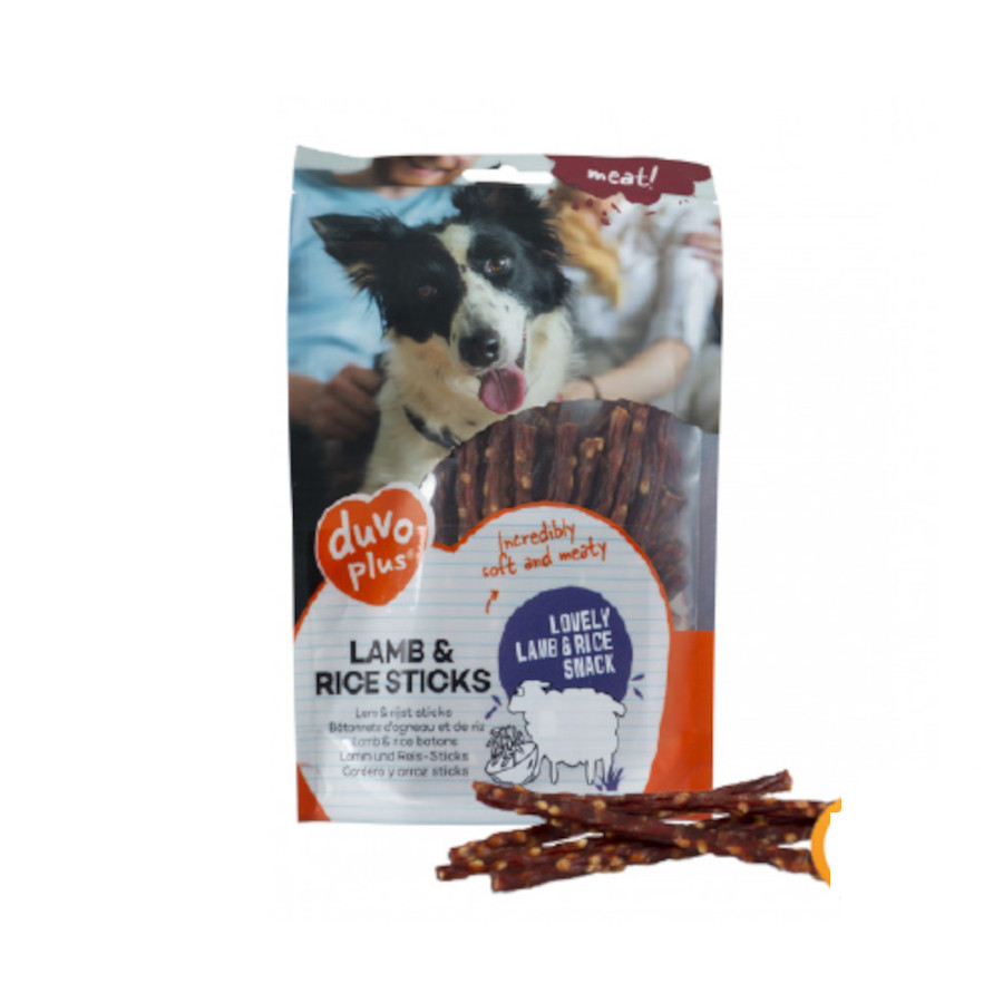 Palitos de carne de cordeiro e arroz DUVO, pacote de 80 g