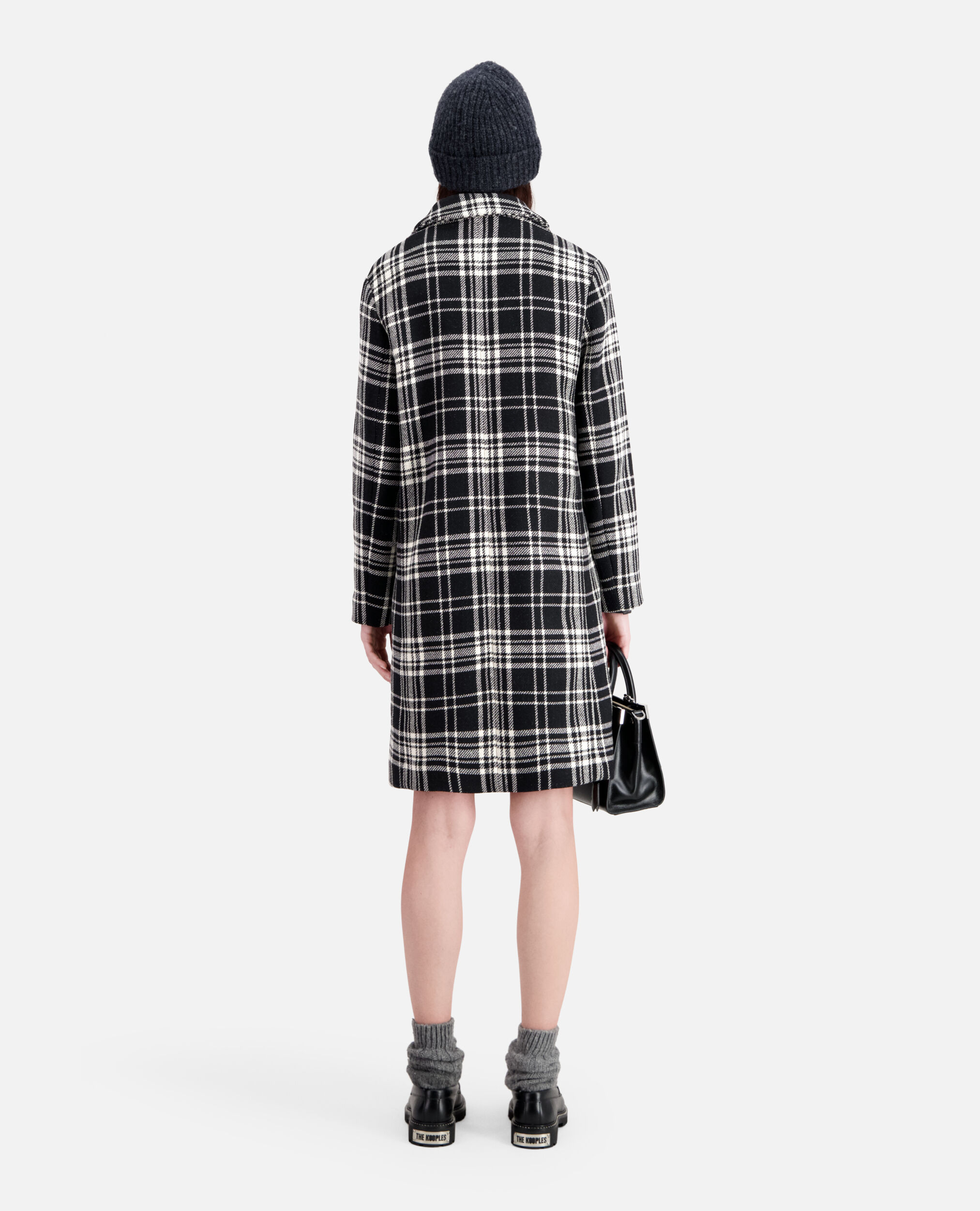 Long checkered coat in wool blend