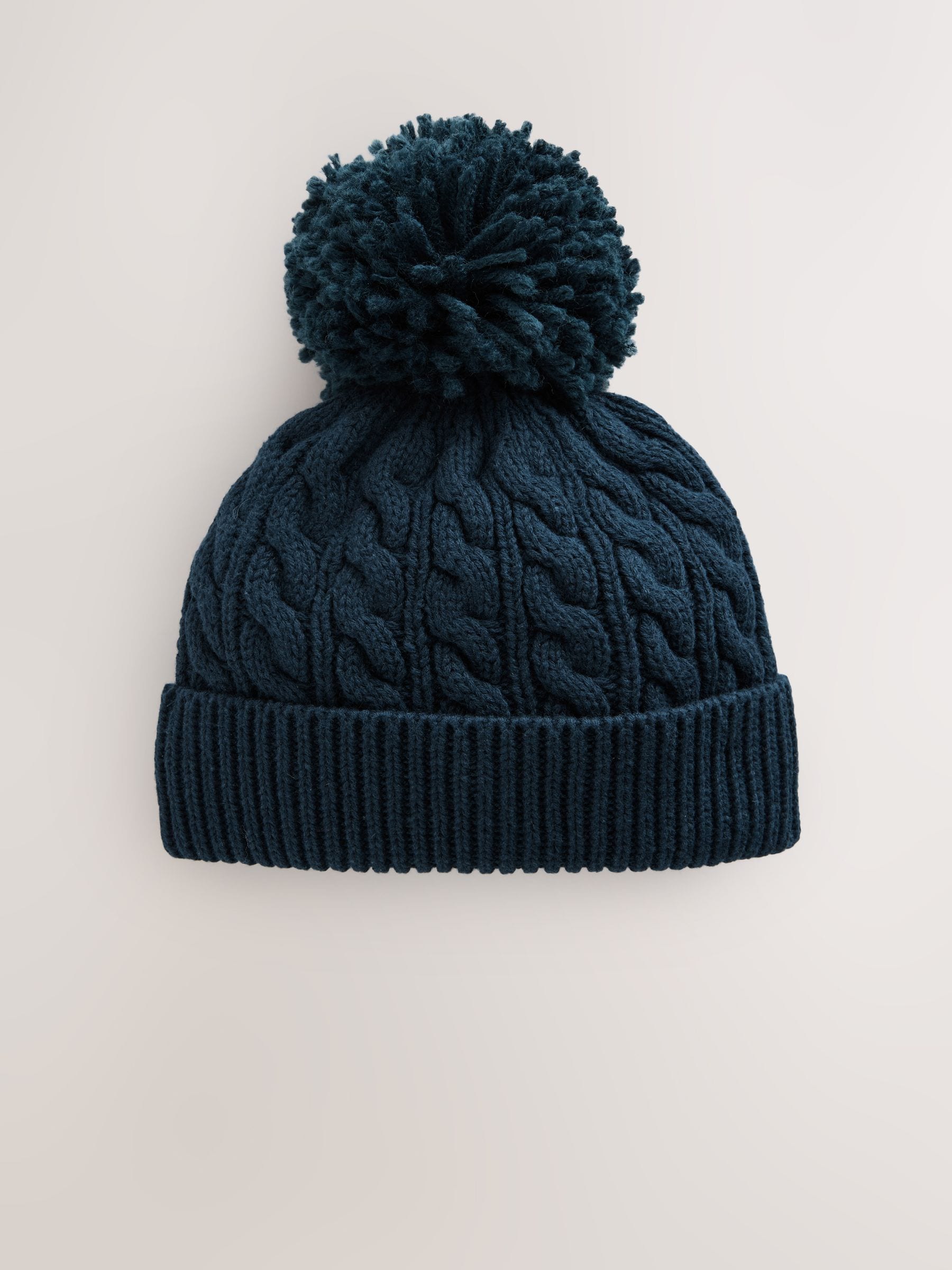 Marineblauw - Gebreide Baby muts met pompon (0mnd -2jr)