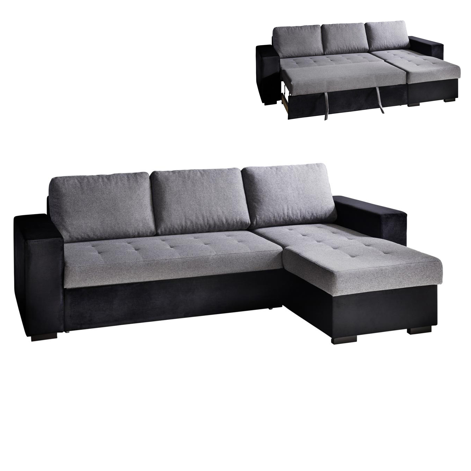 Ecksofa - schwarz-anthrazit - Liegefunktion