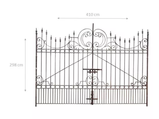 BISCOTTINI Portail en fer - Fer massif avec détails ornementaux - Clôture en fer - Portail en métal - Porte décorative - Portail d'entrée - 410x10x298cm