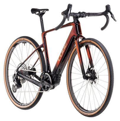 Vélo de Gravel Électrique Cube Nuroad Hybrid C:62 SLT 400X Sram Force eTap AXS/Sram XX SL Eagle AXS 12V 400 Wh 700 mm Violet Orange Solareclipse 2025