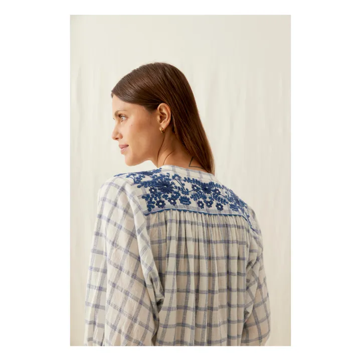 Louise Misha Blouse Jeannali Carreaux Coton Bio et Lin - Collection Femme | Bleu