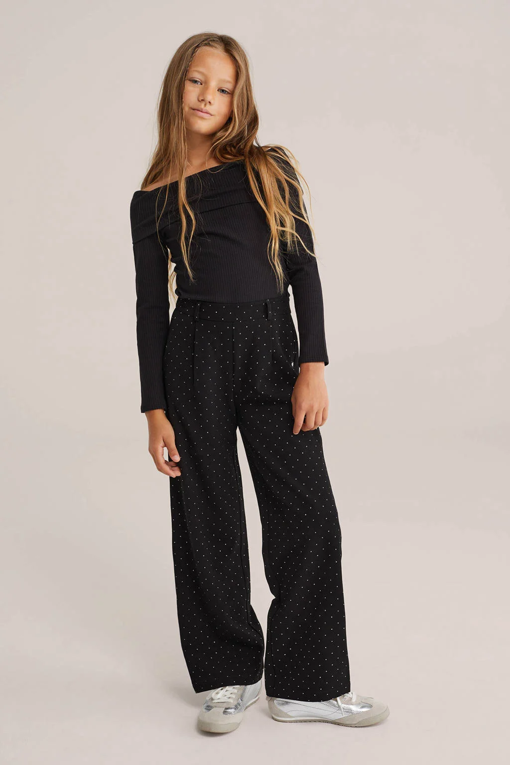 WE Fashion off shoulder trui zwart rib gebreid