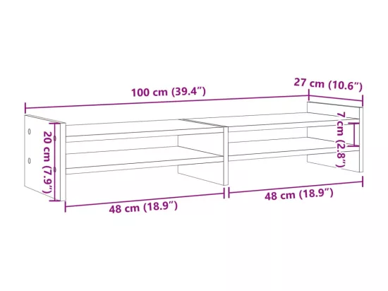 Support de moniteur gris béton 100x27x20 cm bois d'ingénierie