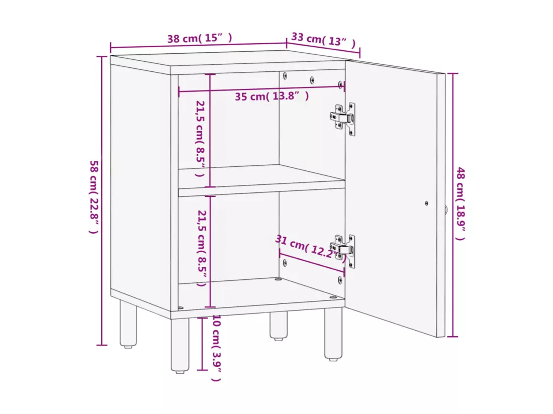 Armoire de salle de bain 38x33x58 cm bois massif de manguier