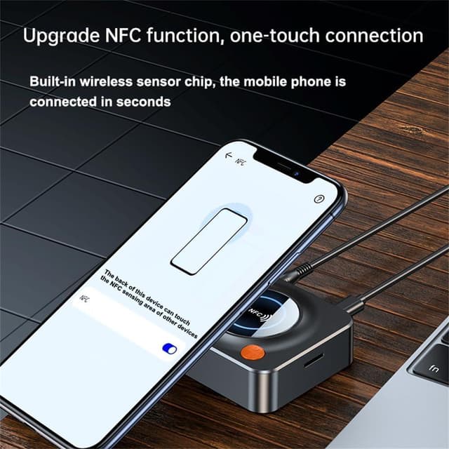 NÖRDIC Bluetooth 5.1-modtager, med NFC, TF-kortslot, 3,5 mm AUX/RCA, Trådløs adapter, lav latenstid til stereoanlæg til streaming af musik til hjemmet