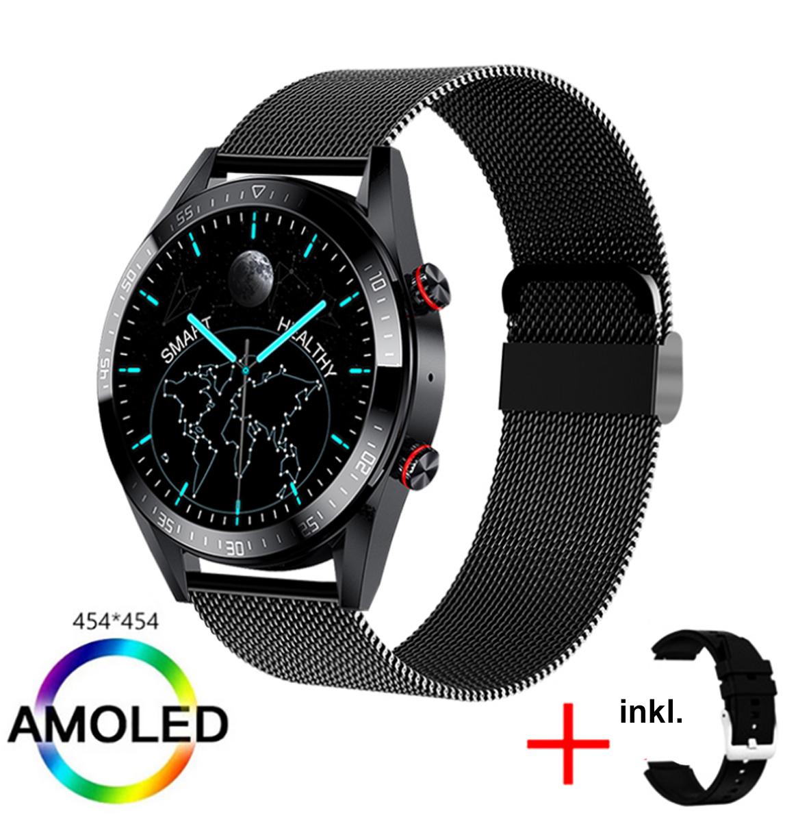 TPFNet Smart Watch / Fitness Tracker IP67 - Milanaise Armband + Silikon Armband - Android & IOS - Schwarz