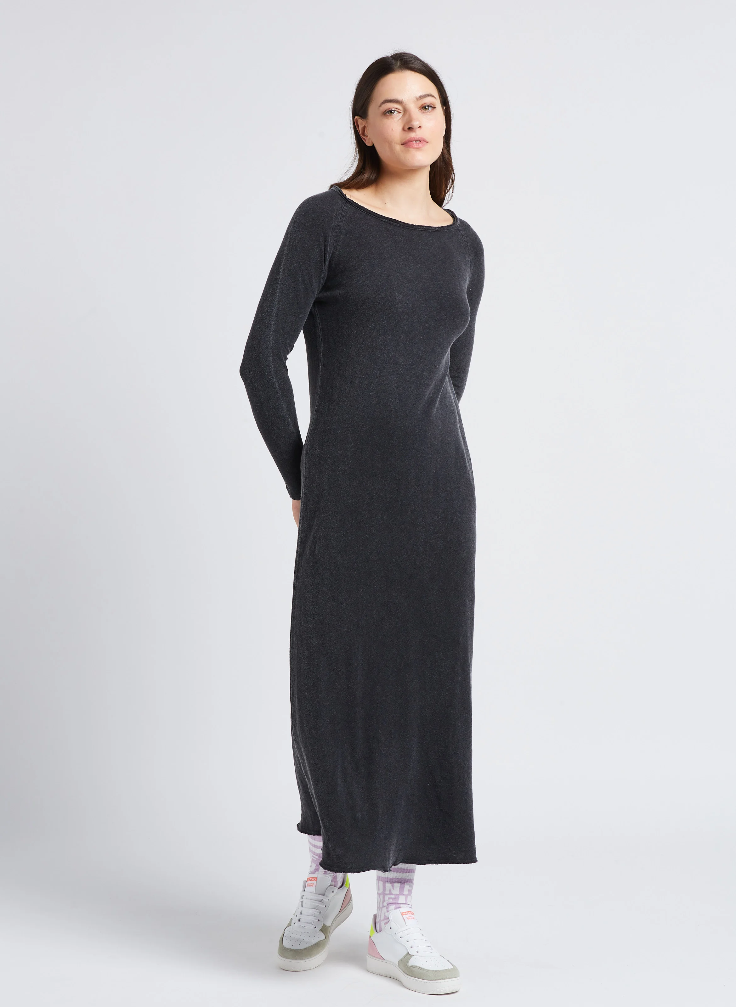 SONOMA - Robe longue col rond en coton | Noir