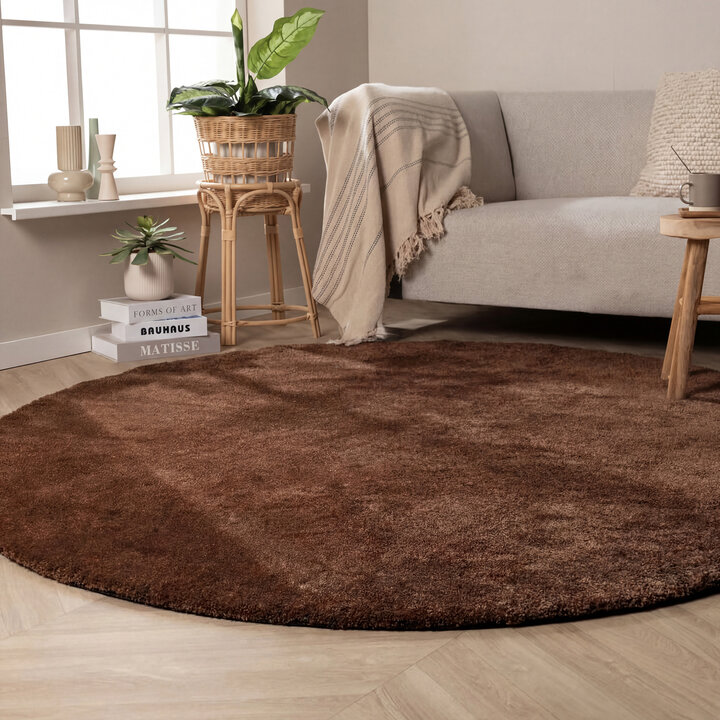 Rond wasbaar vloerkleed - Clean Donkerbruin