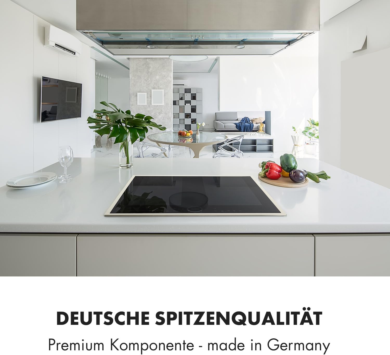 Klarstein Kochfeld, Glaskeramik, 4 Platten, Einbaukochfeld mit Touch-Display, Digitalanzeige und Timer-Funktion, Schnelles Aufheizen, 7000 Watt
