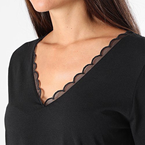 Top Manches Longues Col V Femme Lava Noir