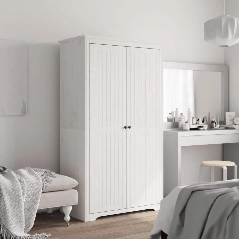 vidaXL - 2-deurs Kledingkast BODO - Massief grenenhout - Wit - 99x53.5x173 cm