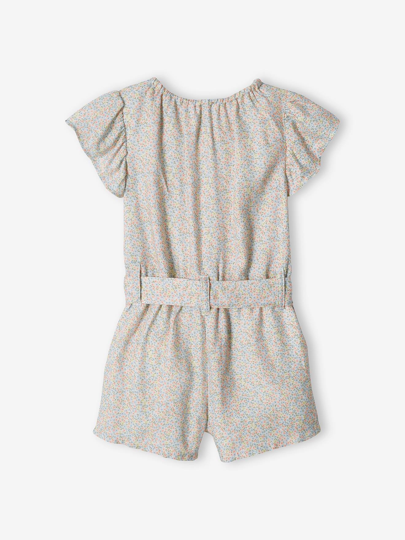 Macacão bege claro estampado com shorts para meninas