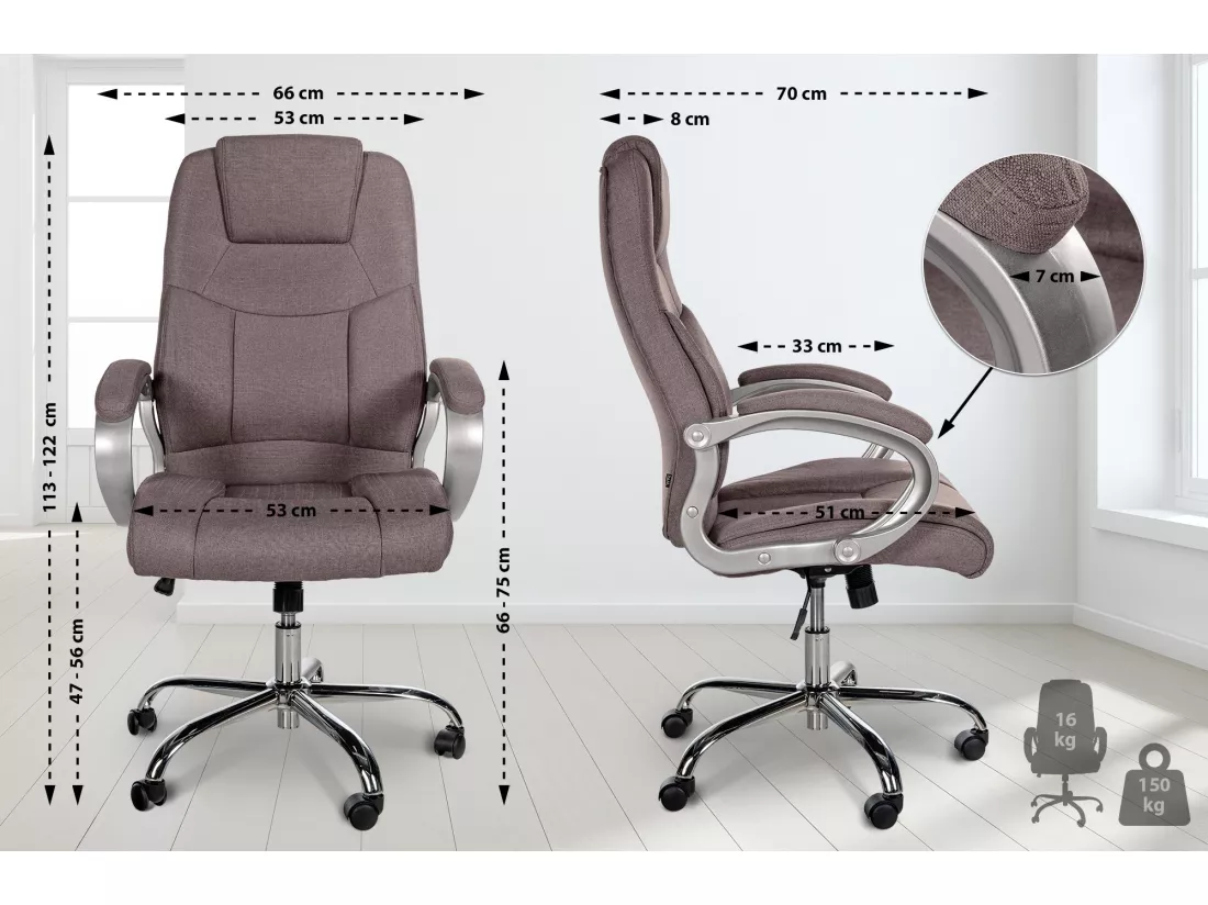 Chaise de bureau - Tissu & Métal chromé - Taupe - XL Apoll