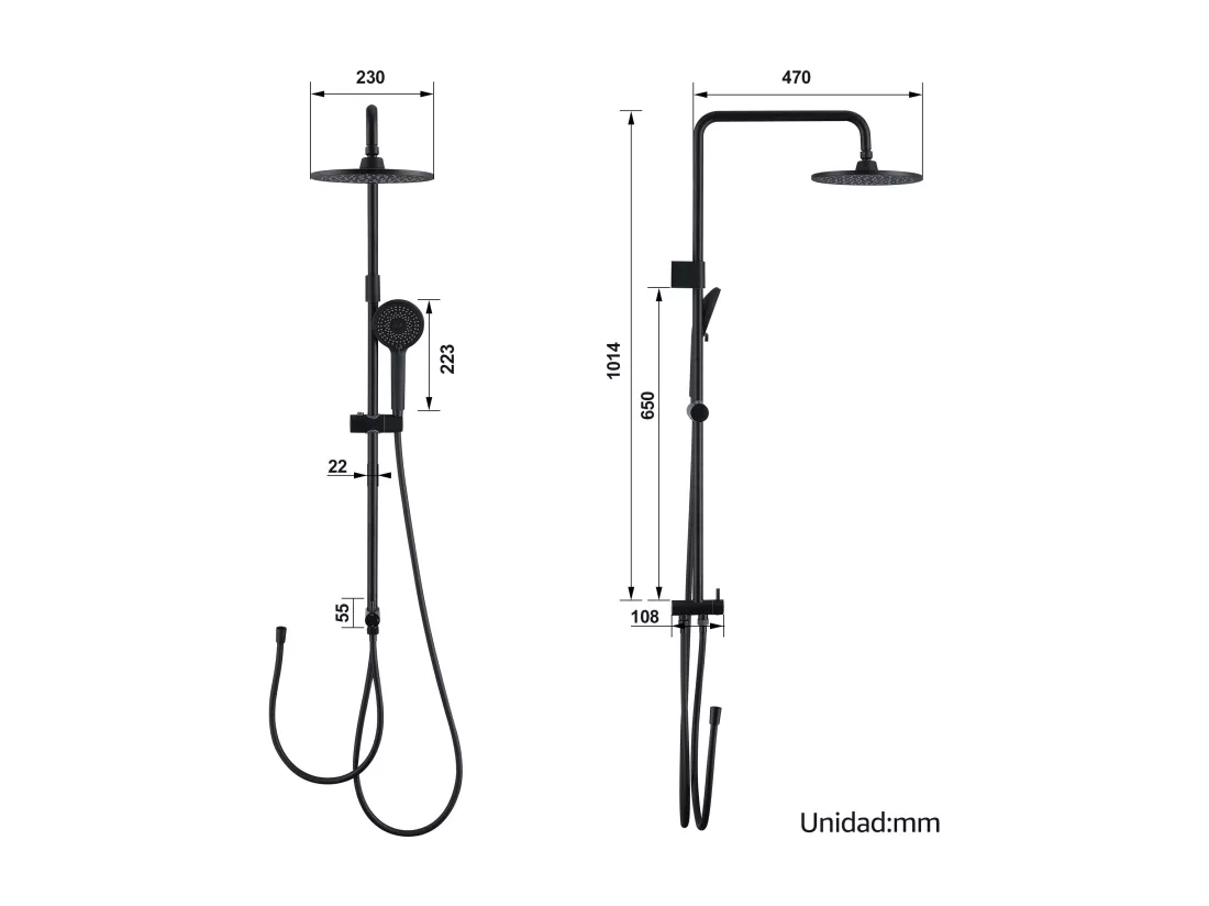 Colonne de Douche sans Robinetterie Réglable Colonne Douche pour Baignoire Ensemble Douche Murale Douchette Douche Pommeau de Douche, Noir