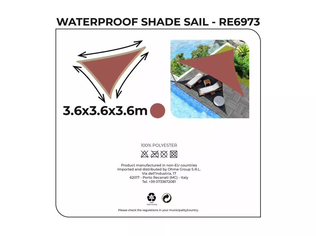 Voile d'ombrage Nanten 360x360x360 Polyester Imperméable Acier Rouge
