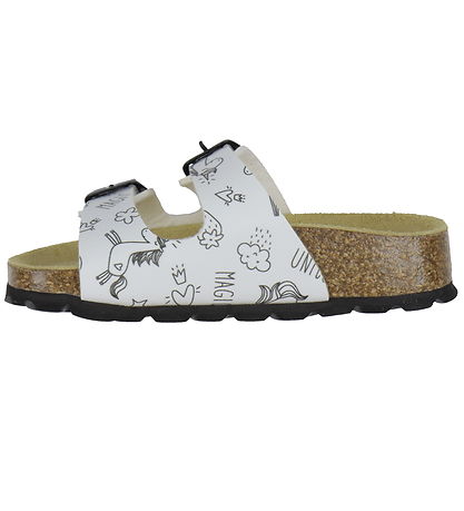 Superfit Sandalen - Fussbettpantoffel - Weiß/Schwarz m. Print