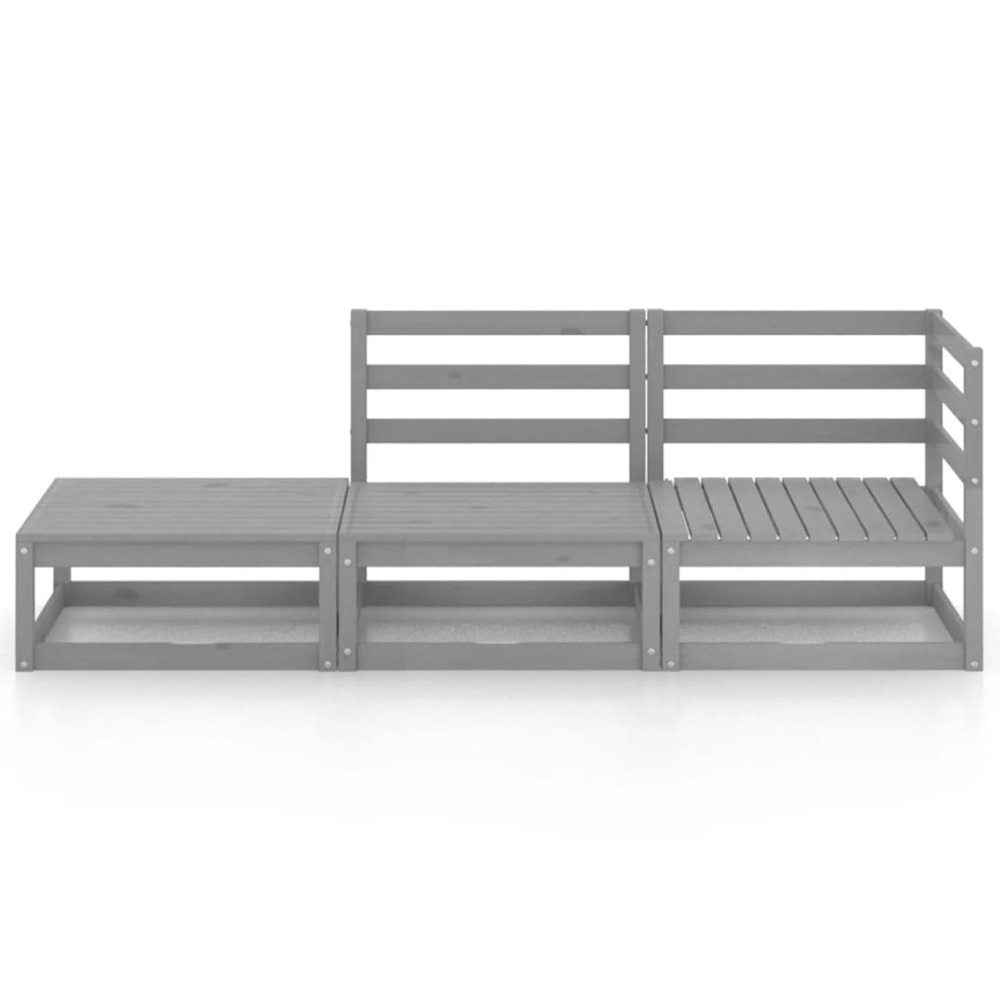 Salon de jardin meuble d'extérieur ensemble de mobilier 3 pièces gris bois de pin massif