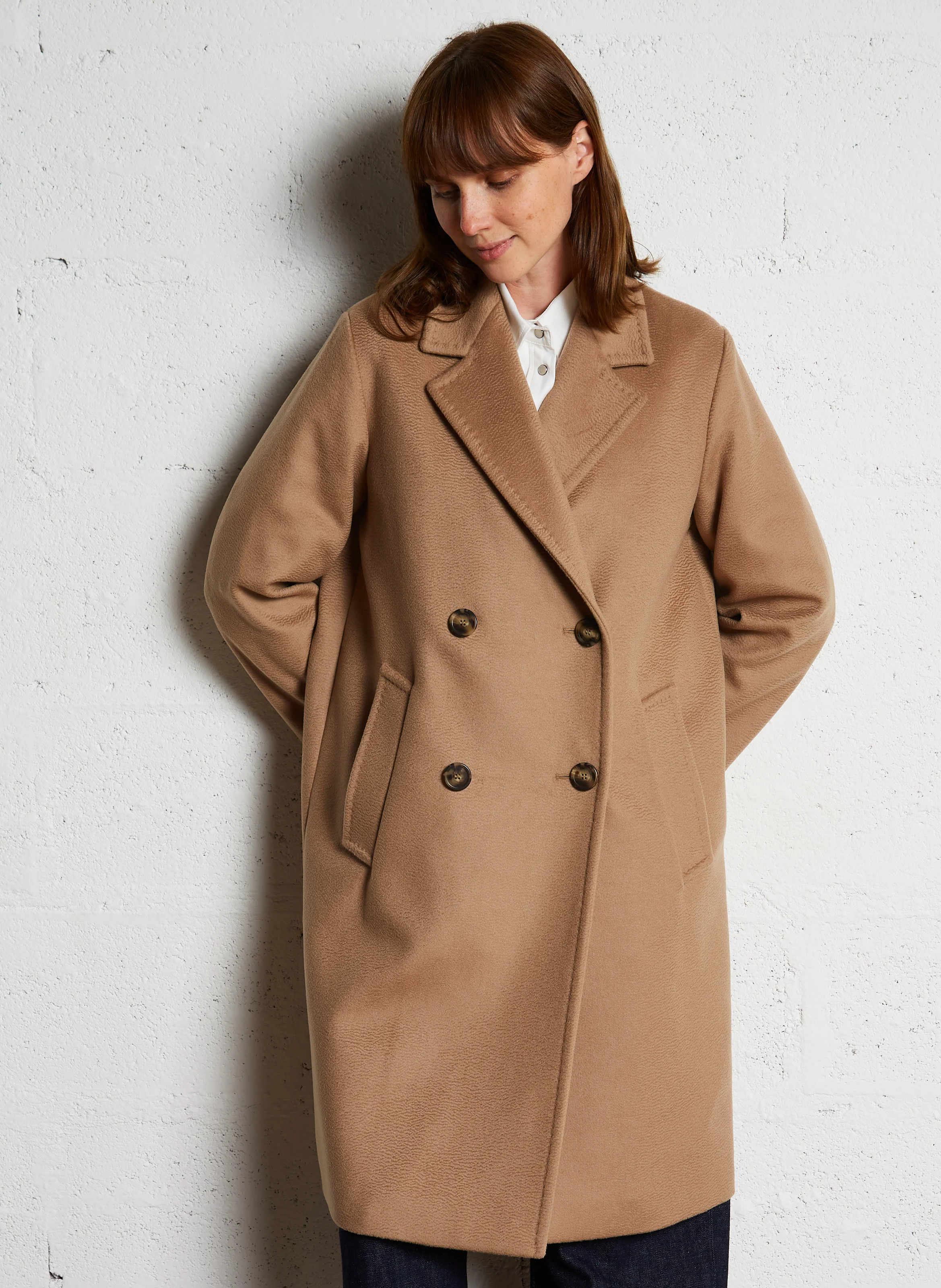 ZUM - Manteau droit col tailleur en laine | Beige