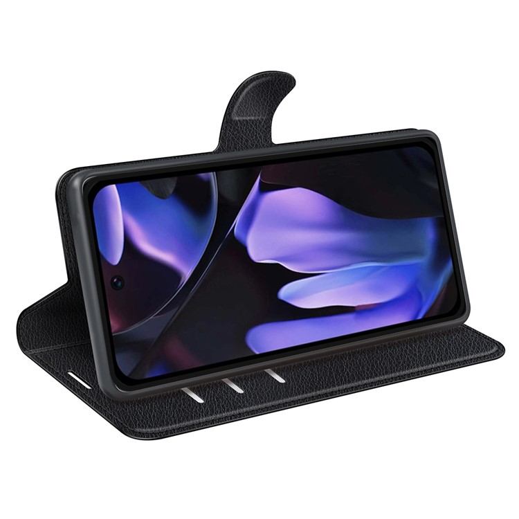 Google Pixel 9a Leder Tasche Flip Cover Litchi Look - Schwarz
