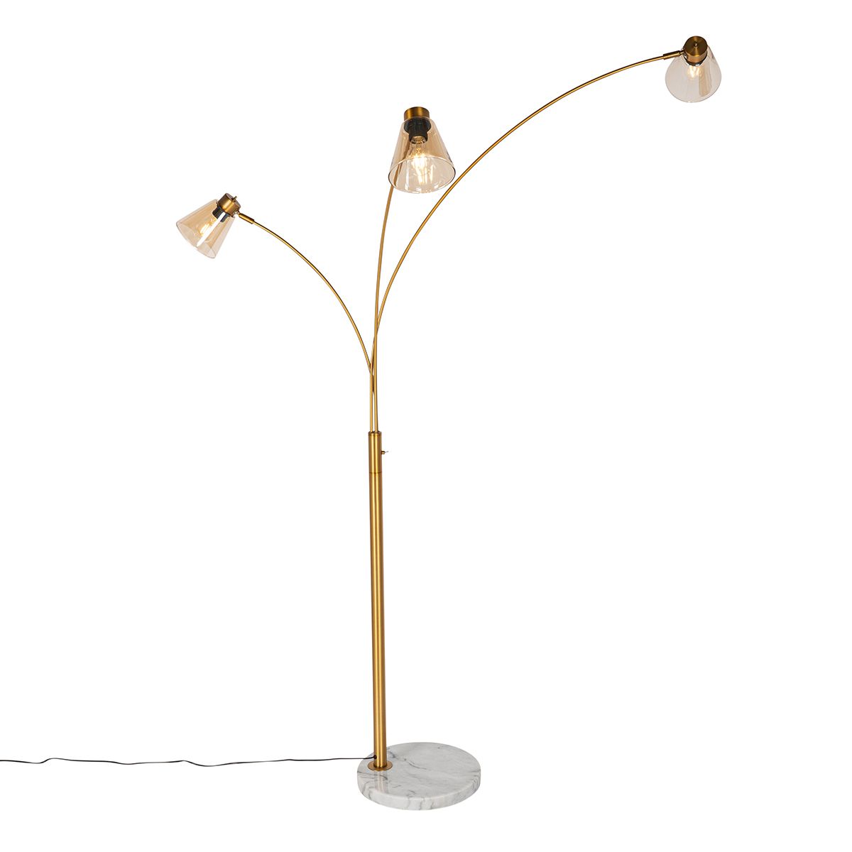 Booglamp brons met marmer en amber glas 3-lichts - Nina