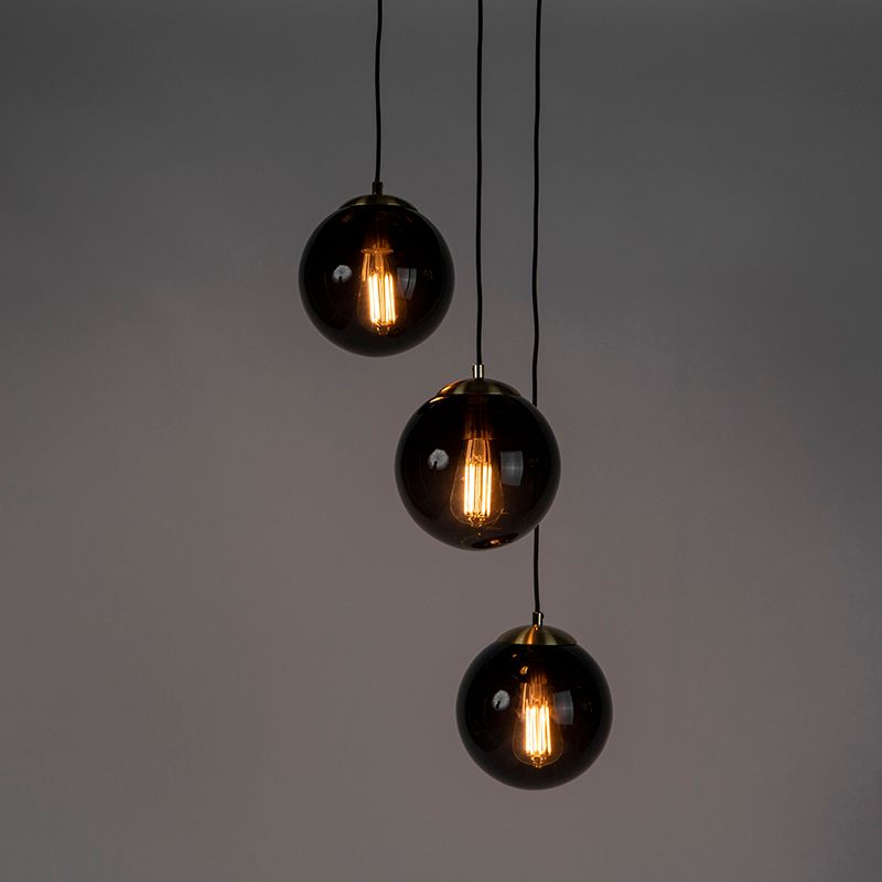 Art deco hanglamp messing met zwart glas 3-lichts - Pallon