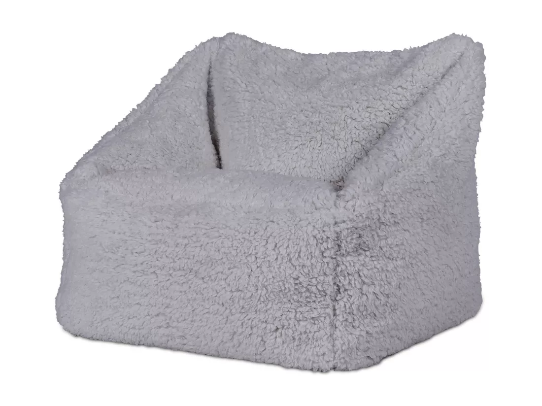 Pouf fauteuil enfant en polaire sherpa gris clair