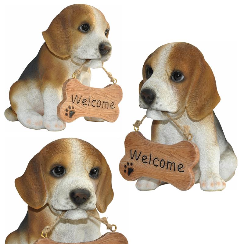 Dazikemo Gartenfigur Dekofigur Hund Beagle Willkommen