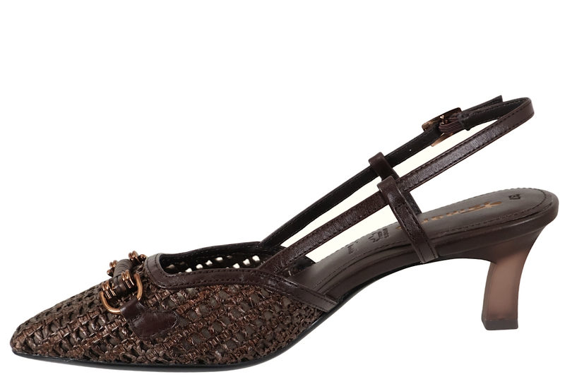 TAMARIS SLINGBACK I MØRKEBRUNT SKIND MED FLET