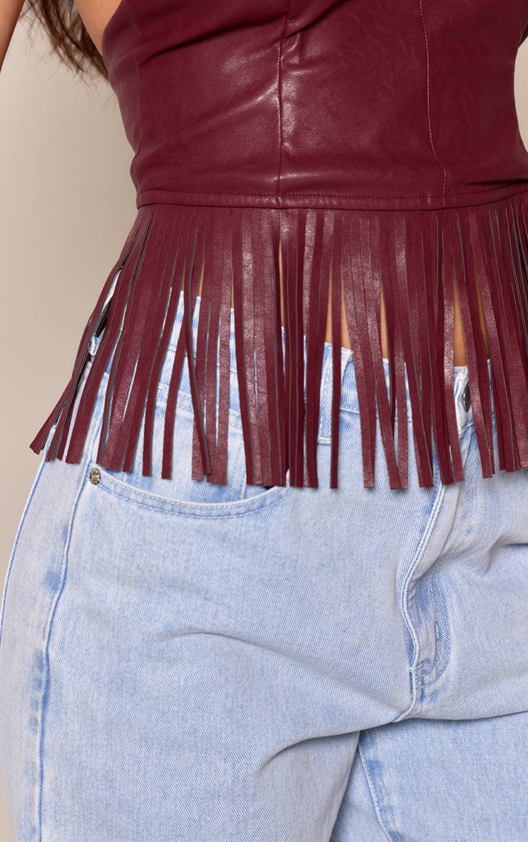 Rouge Bordeaux Top Dos Nu À Franges En Synthétiquecuir