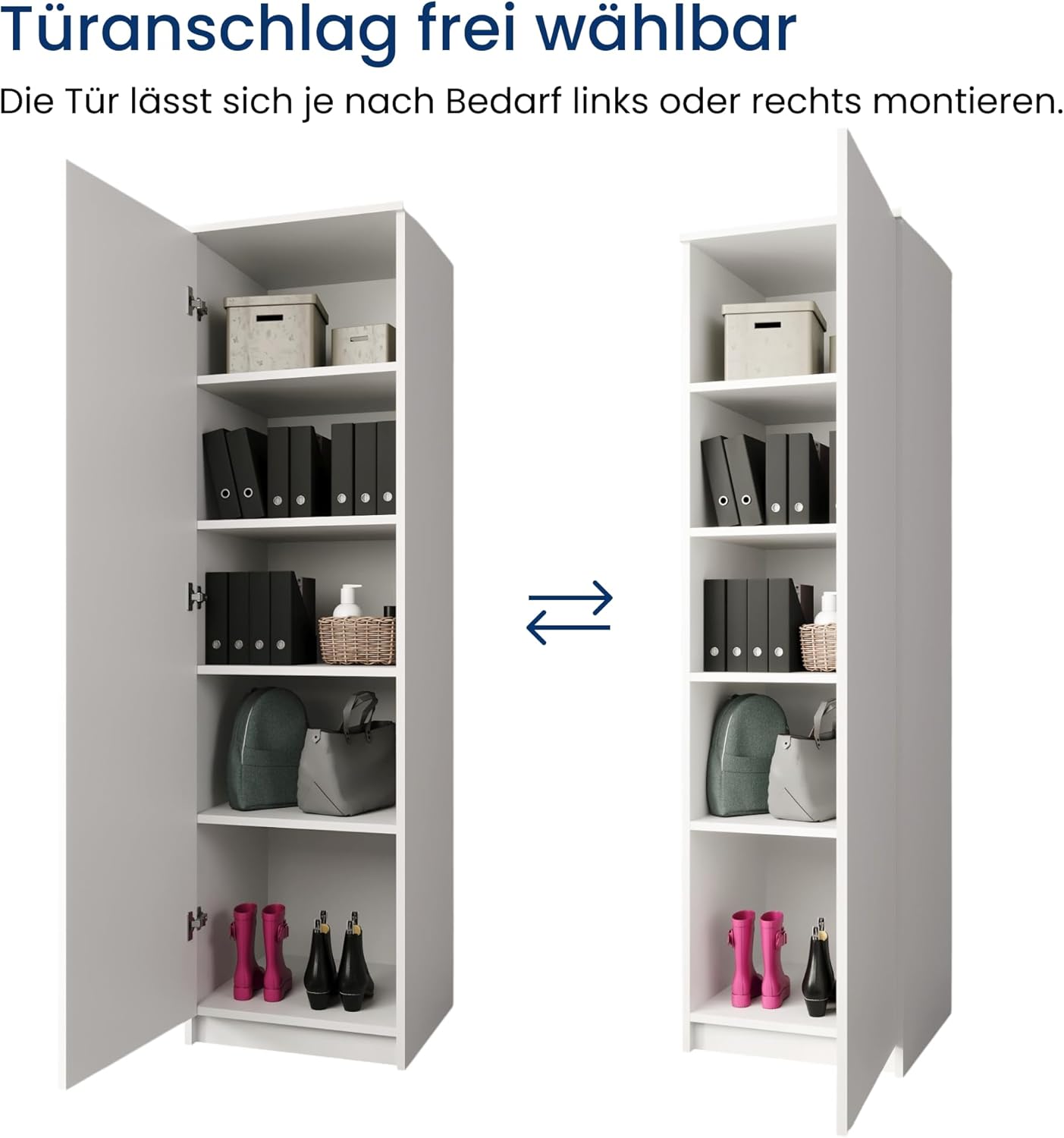 Home Collective Garderobenschrank Garderobe Mehrzweckschrank weiß 50cm Breite 180cm Höhe mit Kleiderstange und Extra-Fach, Kleiderschrank Organizer aus MDF Holz