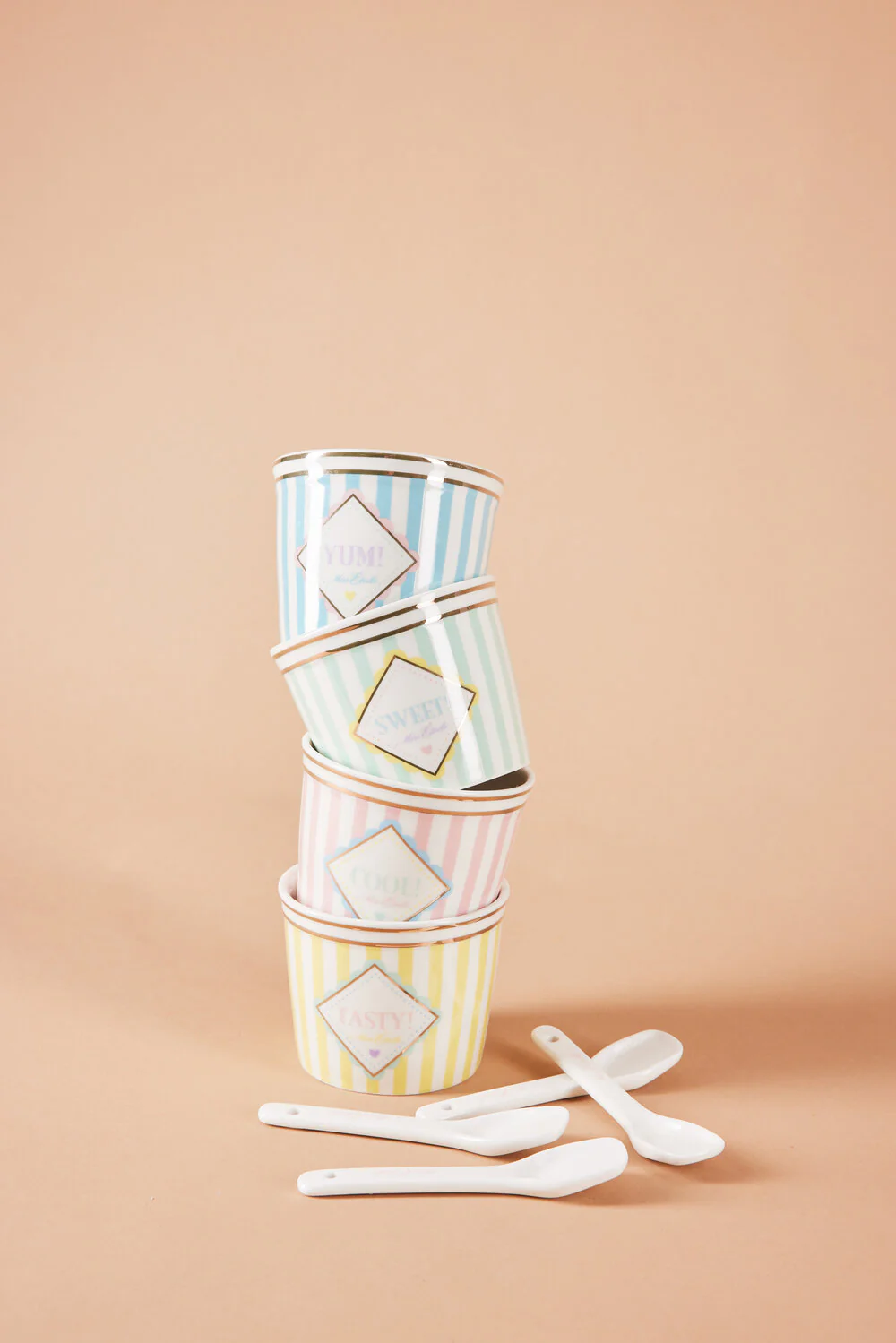 Miss Étoile  Ice Cream Stripe skåle m/skeer, 4 stk. - Multi