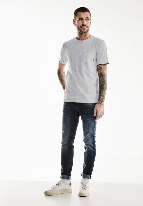 T-Shirt mit feinen Streifen - White